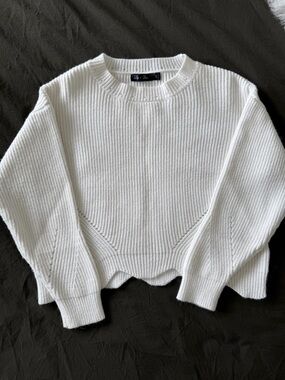 White Ribbed Crewneck Sweater